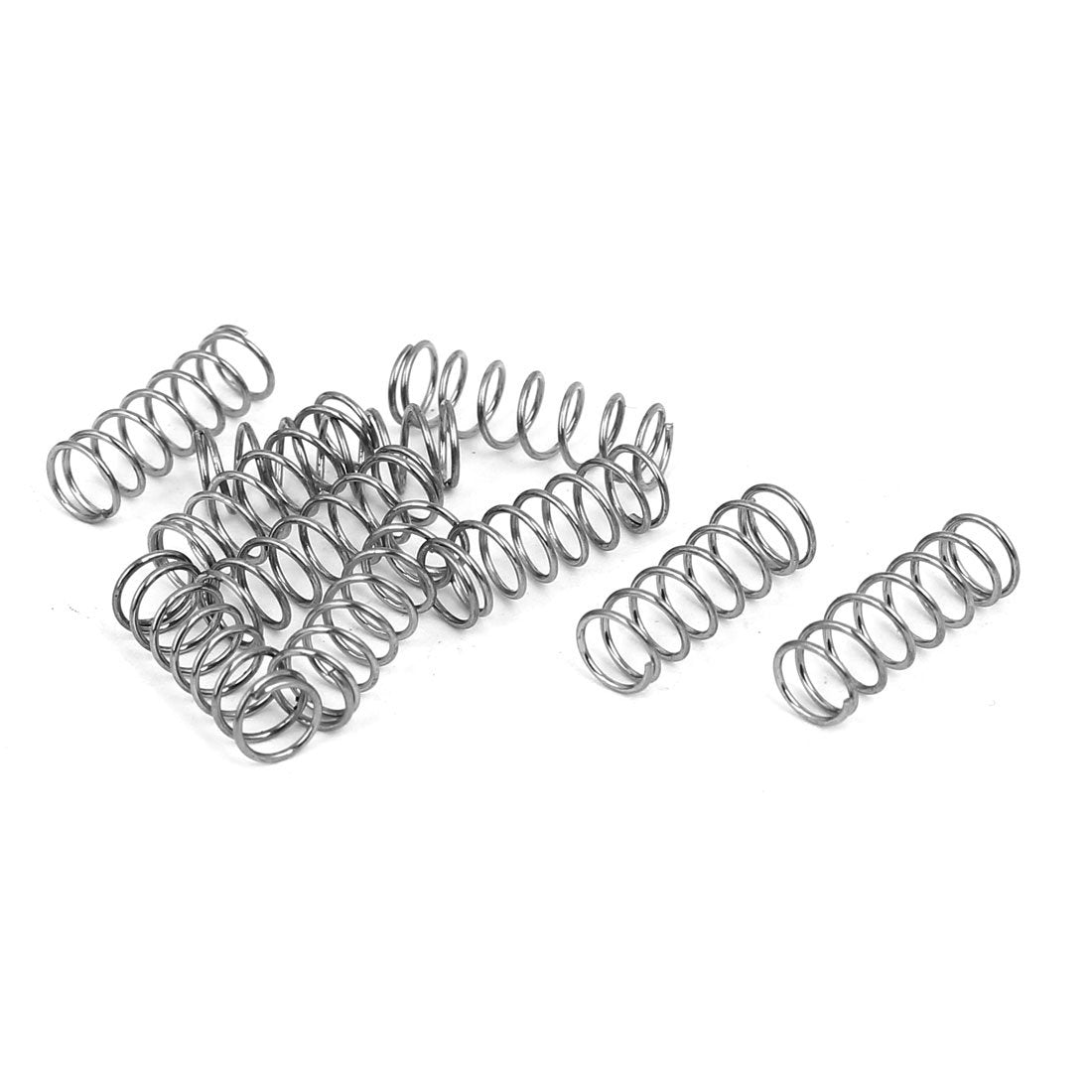 Compression Spring,304 Stainless Steel,5mm OD,0.5mm Wire Size,15mm Free Length,Silver Tone,10Pcs