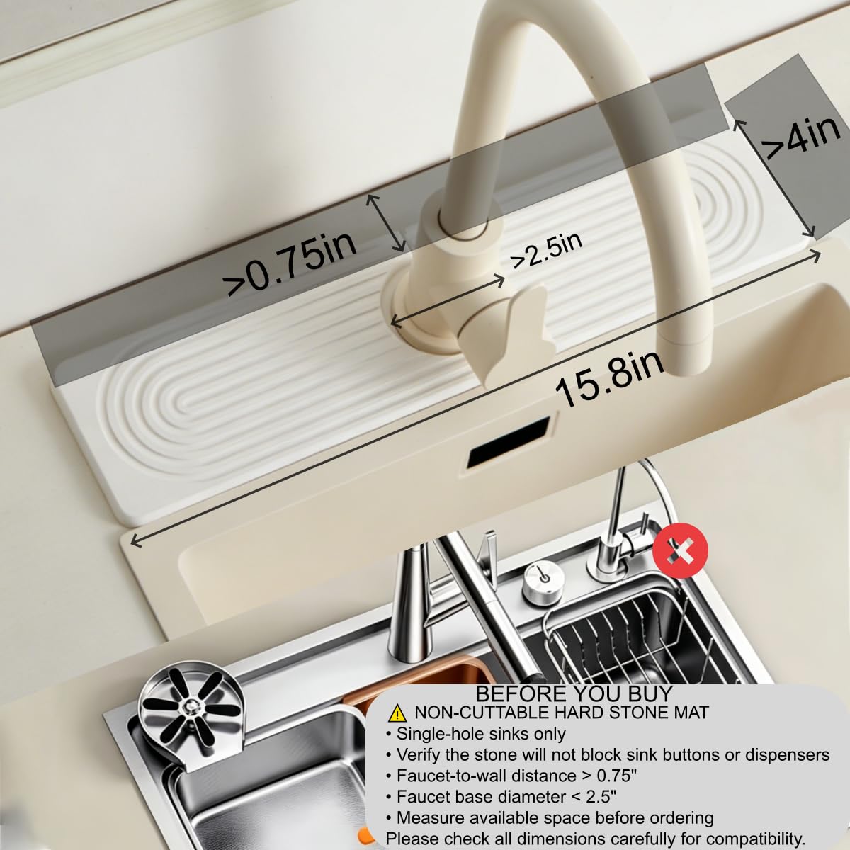 LinkMejor Stone Faucet Mat for Kitchen Sink, Faucet Mat Fast Drying Diatomite
