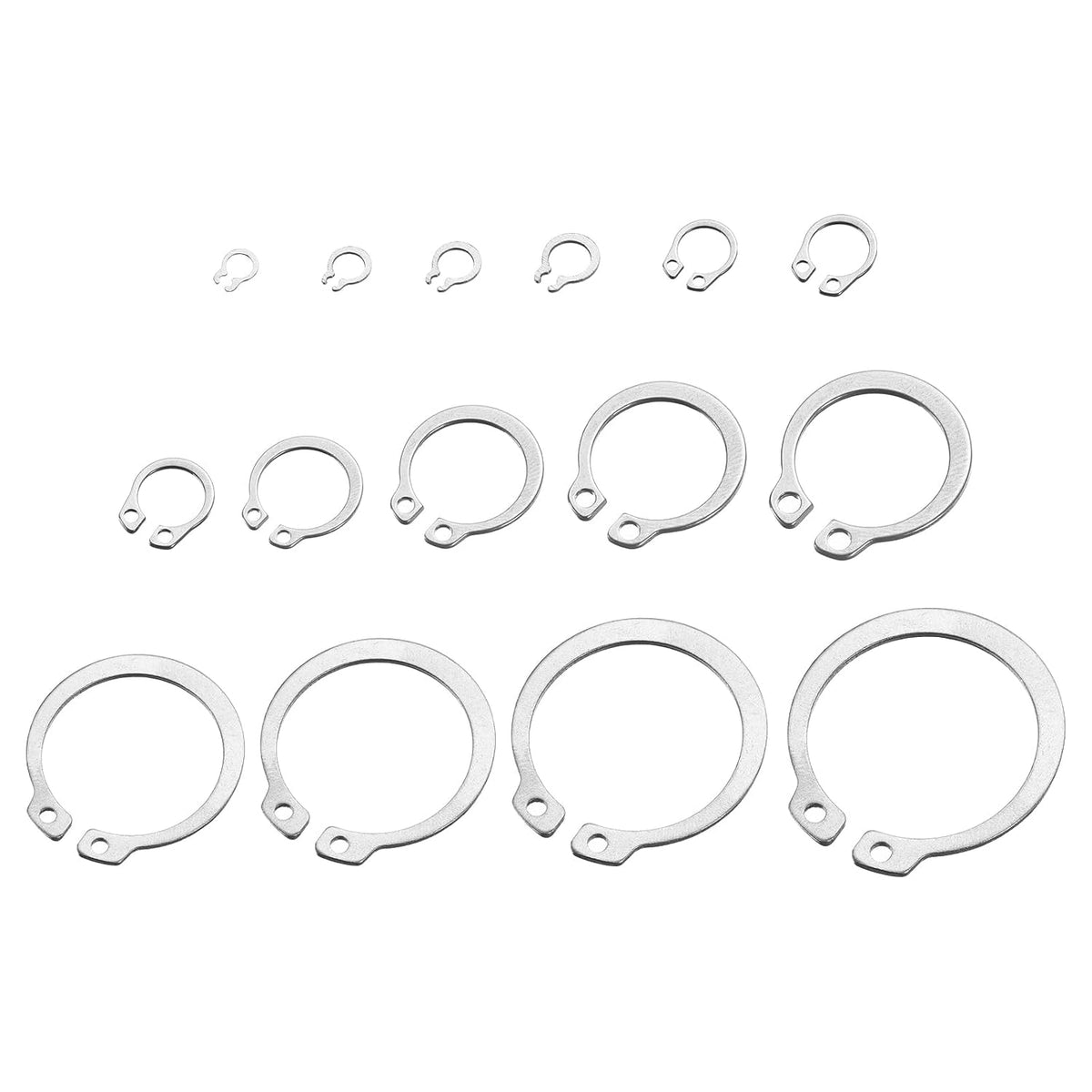 150 Pcs External Retaining Rings, 15 Sizes 304 Stainless Steel External Circlip Snap Rings Assortment Kits Round Wire Snap Rings for Valves Electrical Appliances