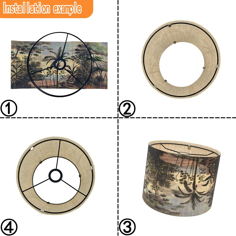 Rustic Bamboo Lampshade With Tropical Palm Tree Pattern, 11.8 * 9Inch