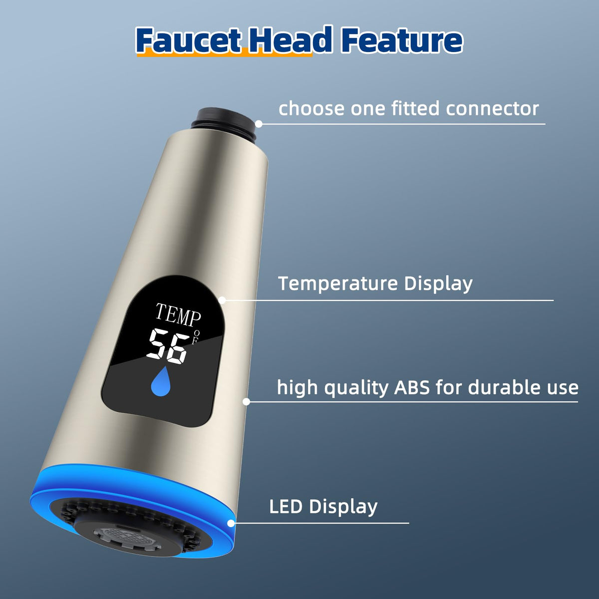 مزيل الماء الساخن LED، 4 وضعيات رش، عرض درجة الحرارة، نحاس مسحوق