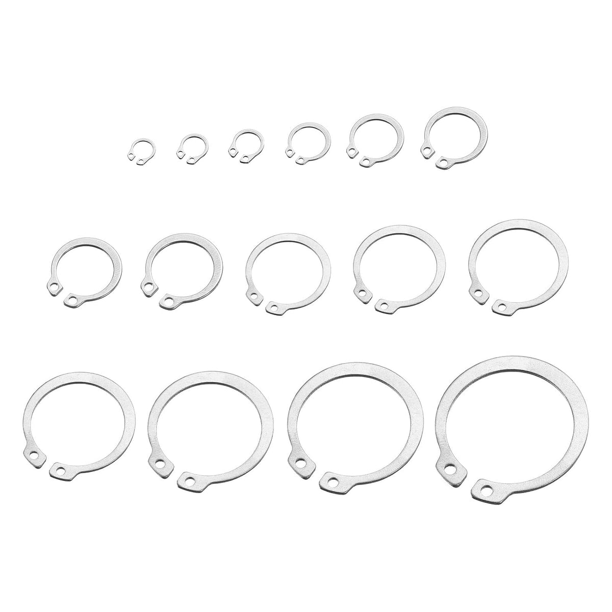 175 Pcs External Retaining Rings, 15 Sizes 304 Stainless Steel External Circlip Snap Rings Assortment Kits Round Wire Snap Rings for Valves Electrical Appliances