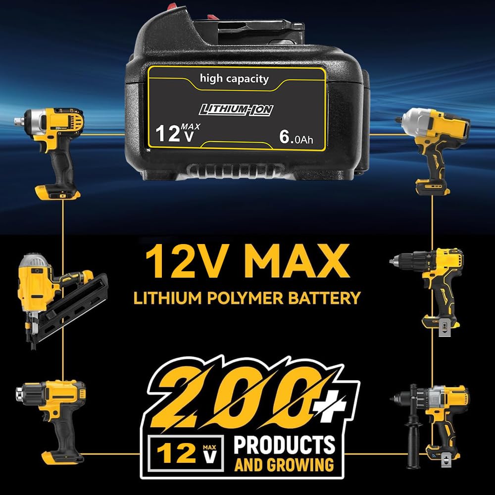 LinkMejor 2-Pack DCB126 6.0Ah Akumulator Kompatybilny z Akumulatorem Dewalt 12V