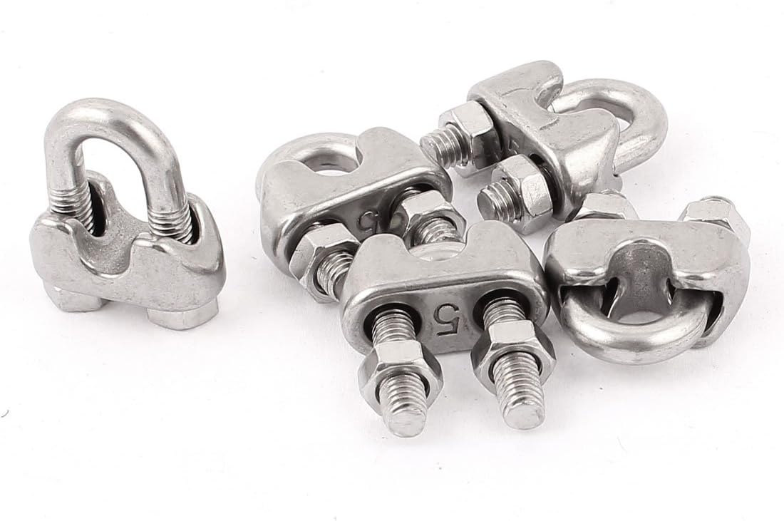 5mm 3/16 Inch Stainless Steel Wire Rope Cable Clamp Clip Fastener 5pcs