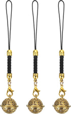3 Pcs Cellphone Strap Pendant, 10cm/3.94inch Jingle Bells Cellphone Hanging Bells Keychains Lanyards Wrist Strap Decor for DIY Crafts, Backpack, Camera Purse, Black/Gold