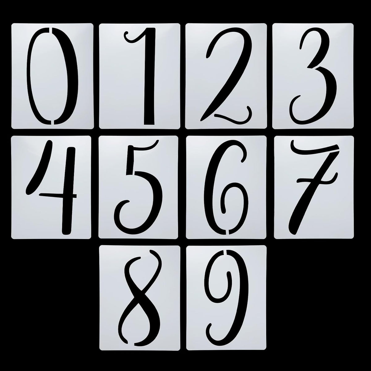 12 Inch Large Number Stencils Set, 0-9 Plastic Address Number Stencil Templates Reusable Digital Painting Templates for Cake Stencil Address Number Painting, Style D