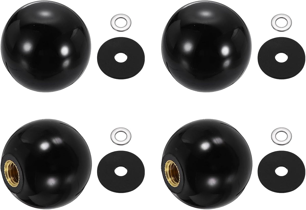 4Pcs Threaded Ball Knobs, M8 x 30mm Phenolic Plastic Thread Ball Handles Balls Nuts Knob Caps Nut Balls with Threaded Insert for Machine Lever Handle DIY Project, Black