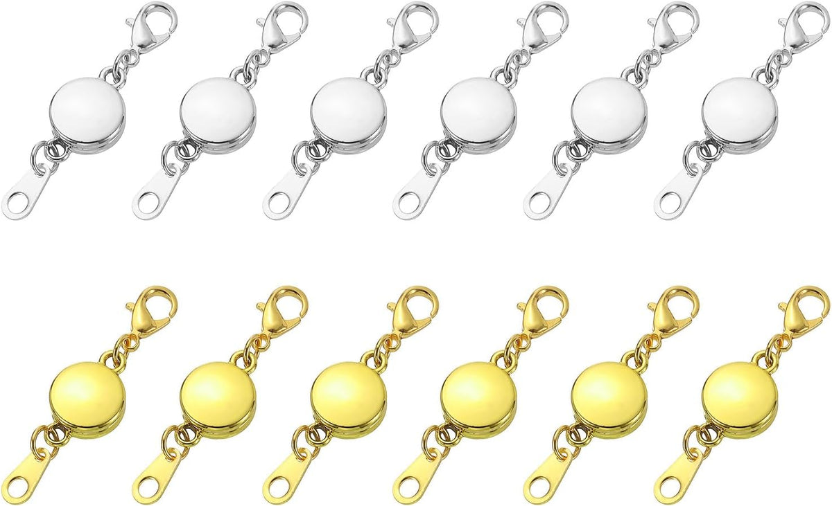 12Pcs Necklace Clasp, Round Necklaces Extender Clasps Bracelet Closures Suitable for Jewelry Necklace Bracelet Making, Silver&Gold