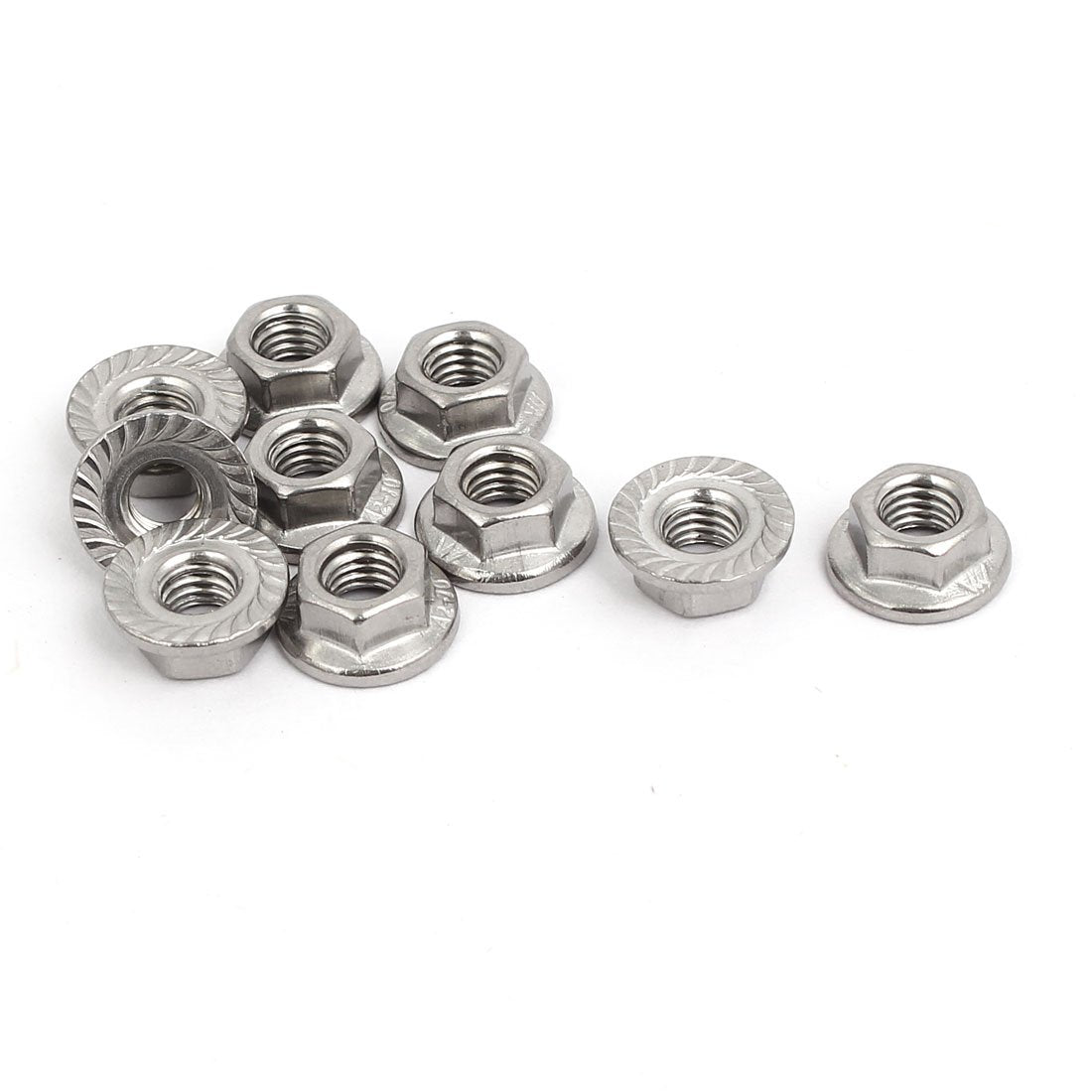 M6x10mm Thread Dia Stainless Steel Hex Hexagon Flange Lock Nuts 10pcs