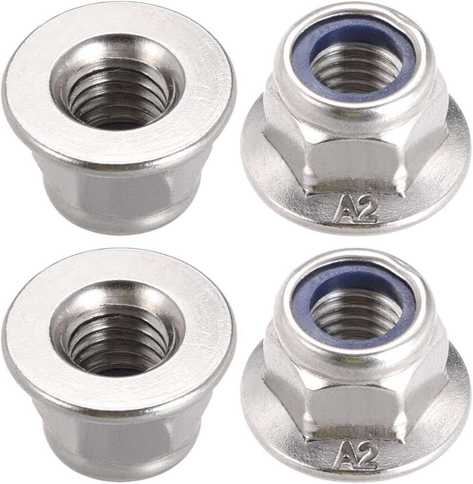 M10x1.5mm Hex Flange Nylon Insert Lock Nuts, Stainless Steel 304, 4 Pcs