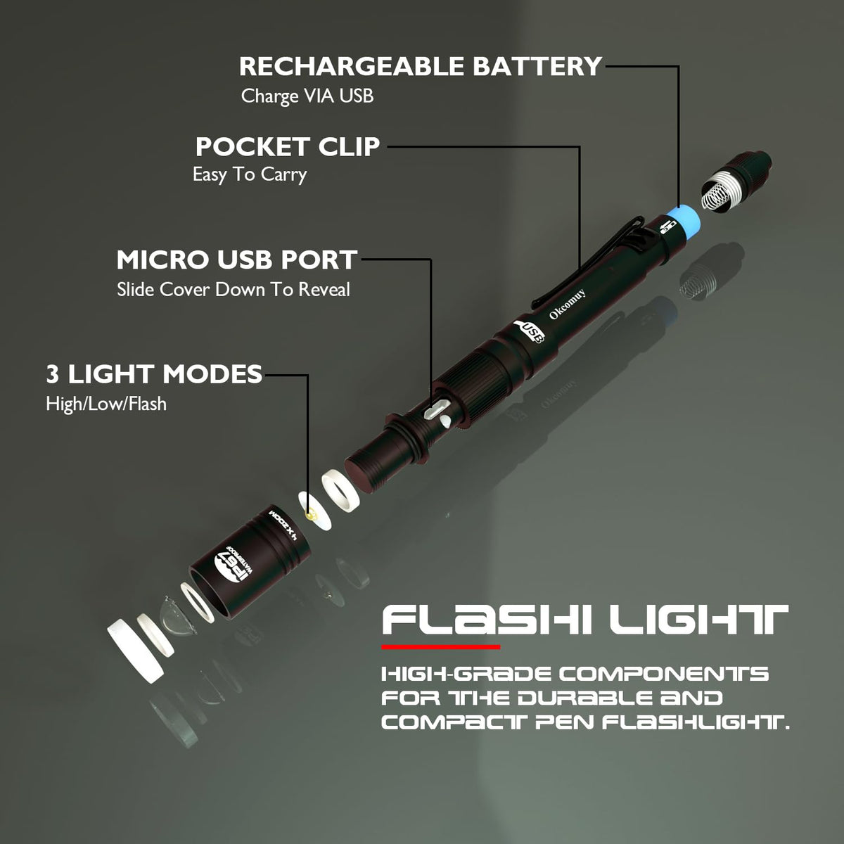 LinkMejor wiederaufladbarer LED Taschenlampe Stift Taschenlampe, IP67 wasserdicht EDC