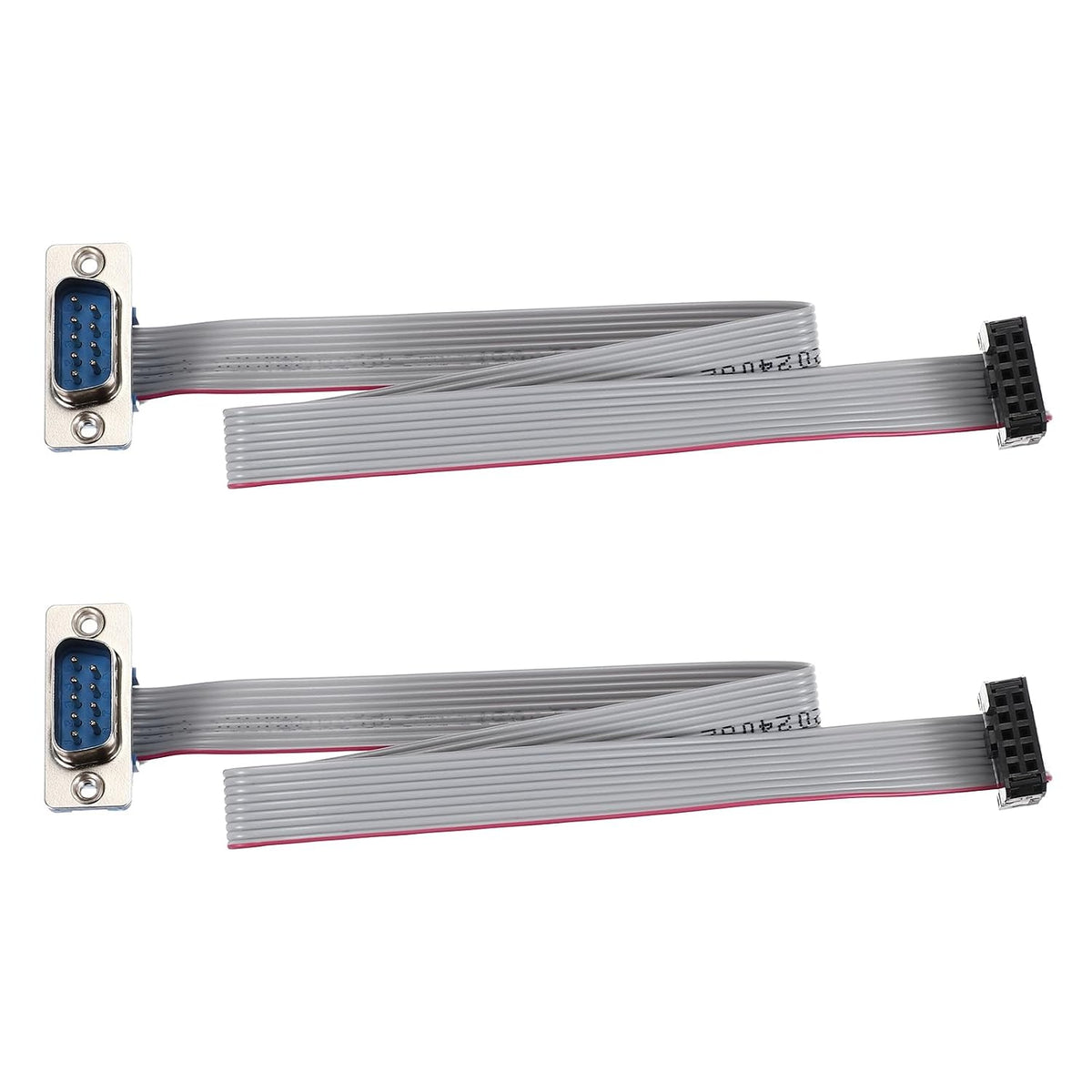 IDC Wire Flat Ribbon Cable DB9 Male to FC-10 Female Connector 2.54mm Pitch 30cm Length 2pcs
