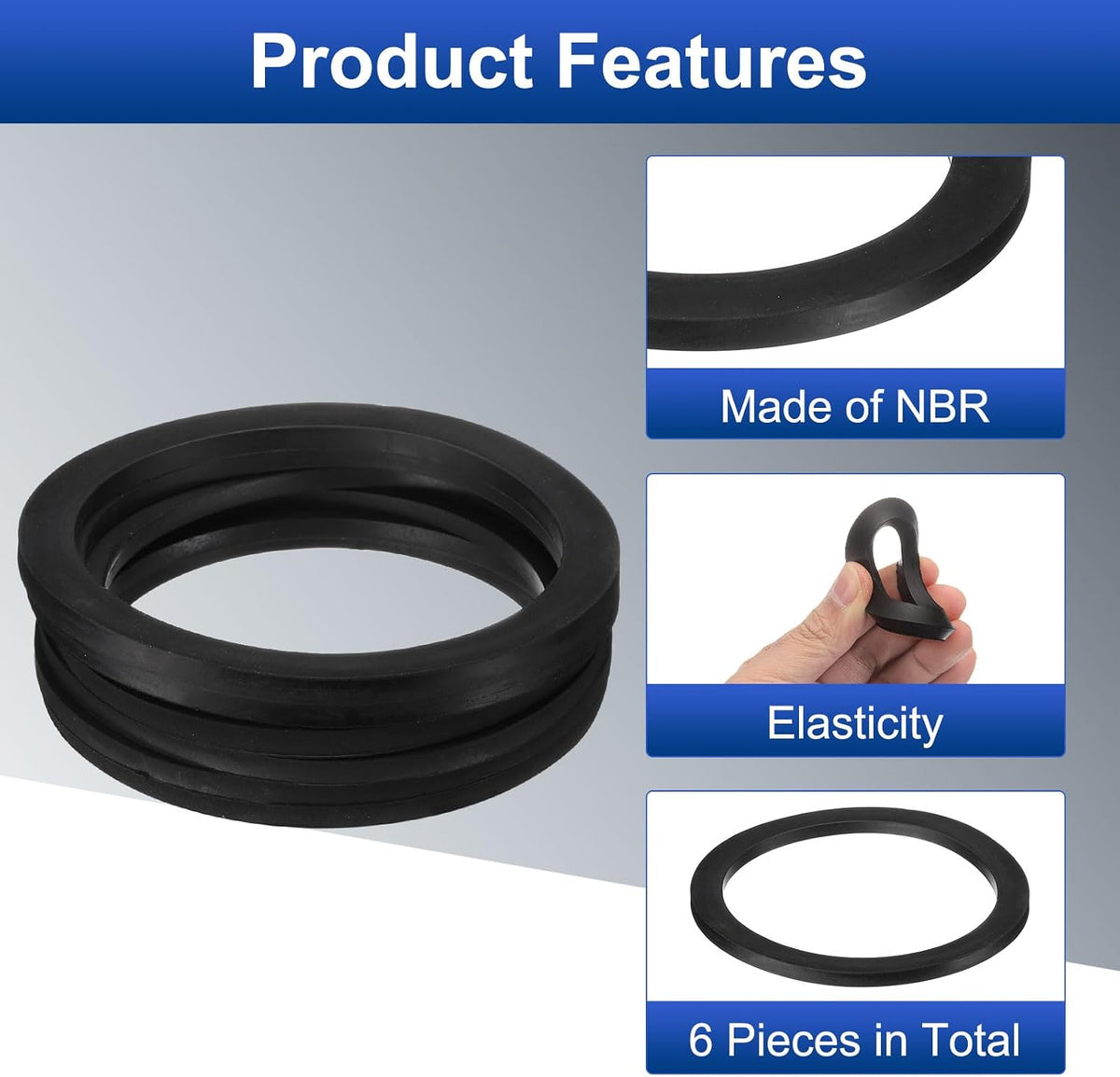 6 szt. Solid Nitrile Rubber Flat Washer DN100 4-13/16" OD x 4" ID x 1/4" Thickness Large Washers O Ring Sealing Gaskets, Industrial Flat Rubber Spacer, Black