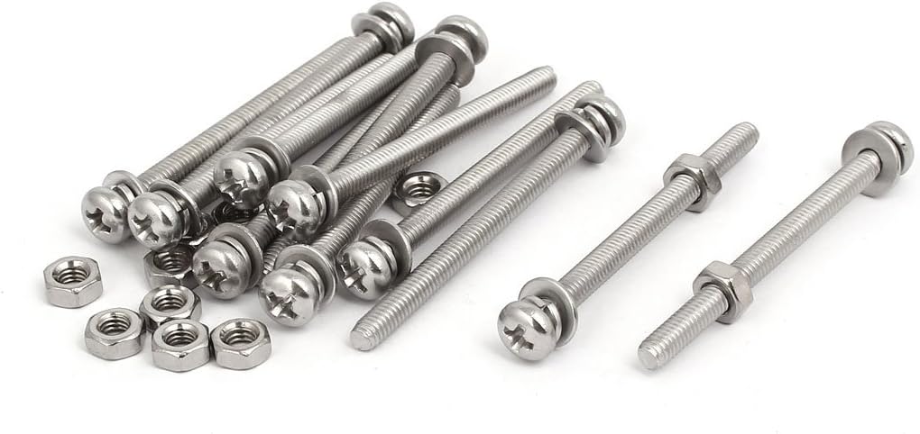 M4x50mm 304 Stainless Steel Phillips Pan Head Bolt Screw Nut w Washer 12 Sets