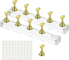 2 Pcs Nail Holder for Painting Nails, Acrylic Nail Stand for Press on Display with 100 Pcs Adhesive Tapes for Art Salon Home DIY, Gold