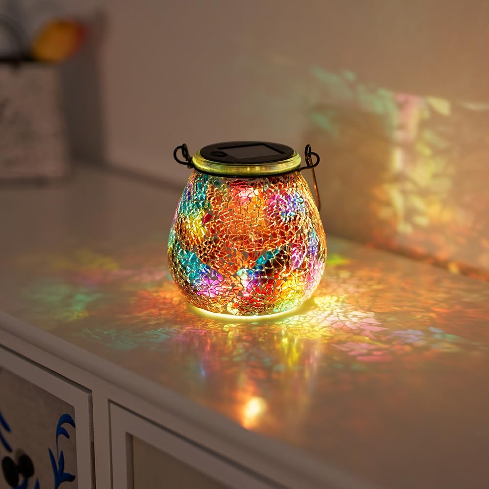LinkMejor Mosaic Solar Lantern, Outdoor Hanging Mosaic Light