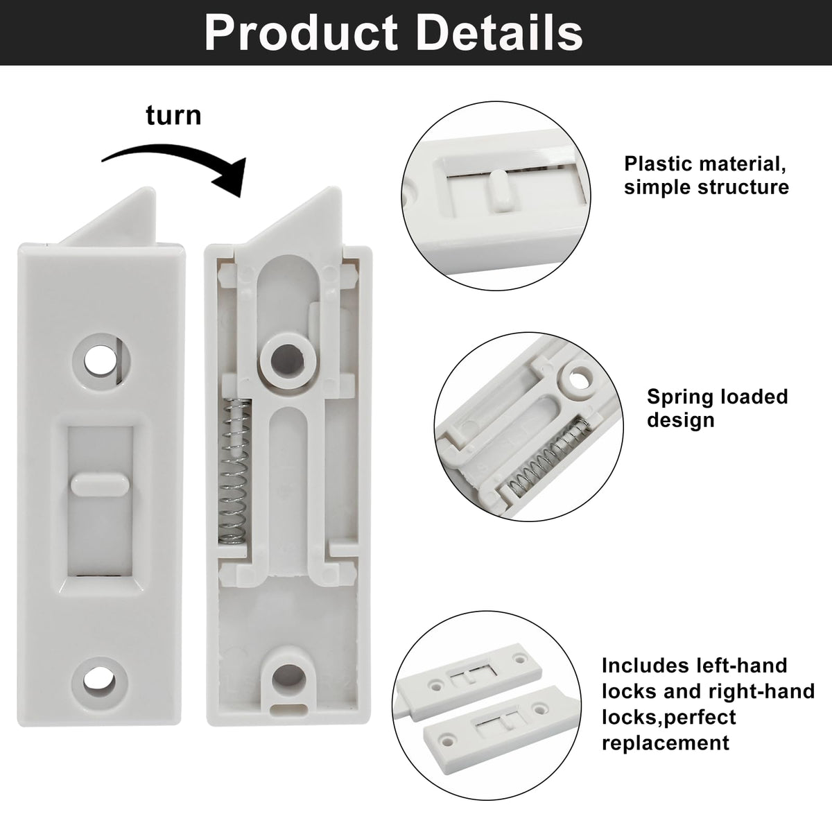 LinkMejor 4 Pcs Trancas de Janela de Inclinação com Trava, Carga de Mola 76mm (Branco)