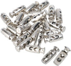 LinkMejor 30pcs Spring Cord Locks Plastic Ends Stopper Double Hole Toggle Fastener Rope Ends for Drawstrings, Shoelaces, Tents, Lanyard, Silver Tone