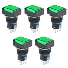 5Pcs 16mm Momentary Push Button Switch Green LED Light Rectangular Button 1 NO 1 NC