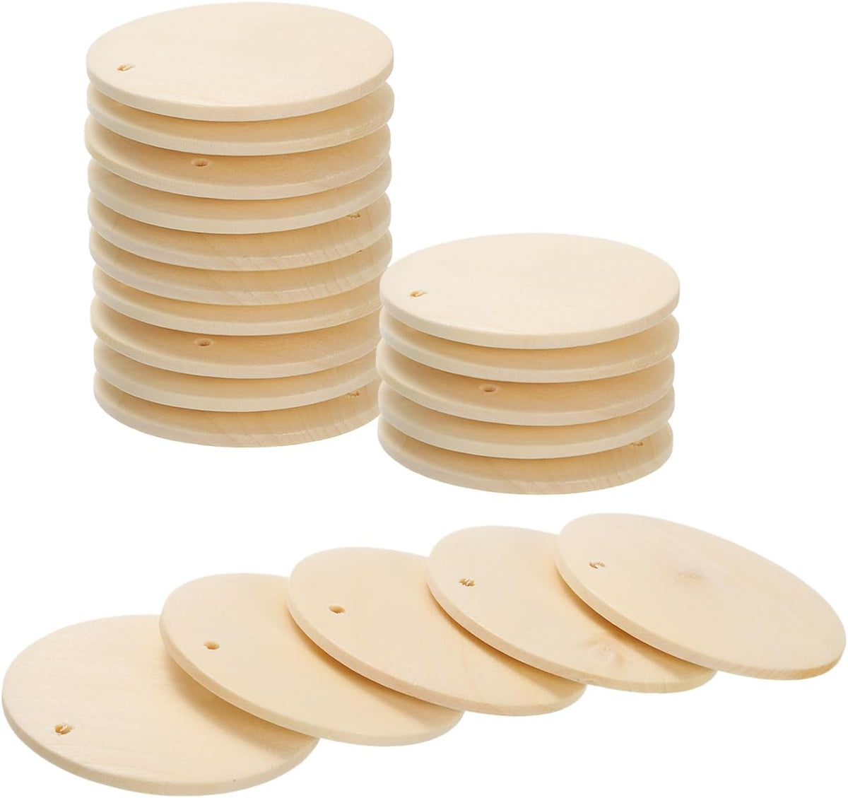 Round Wooden Discs, 20Pcs 45mm - Log Unfinished Wood Circles with Holes, Wood Ornaments for Crafts, DIY Jewelry Accessories, Birthday Board Tags