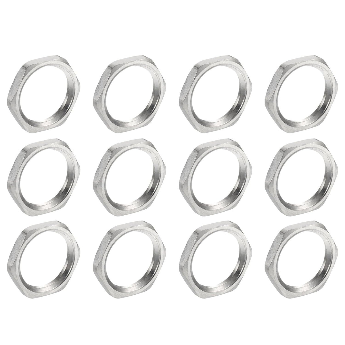 12Pcs Cast Pipe Fitting Hex Locknut, Brass Hex Lock Nut NPT1/2 Female Thread, Brass Nickel Plated for Plumbing Fixed, Water Broom and Undercarriage Cleaner Silver Tone