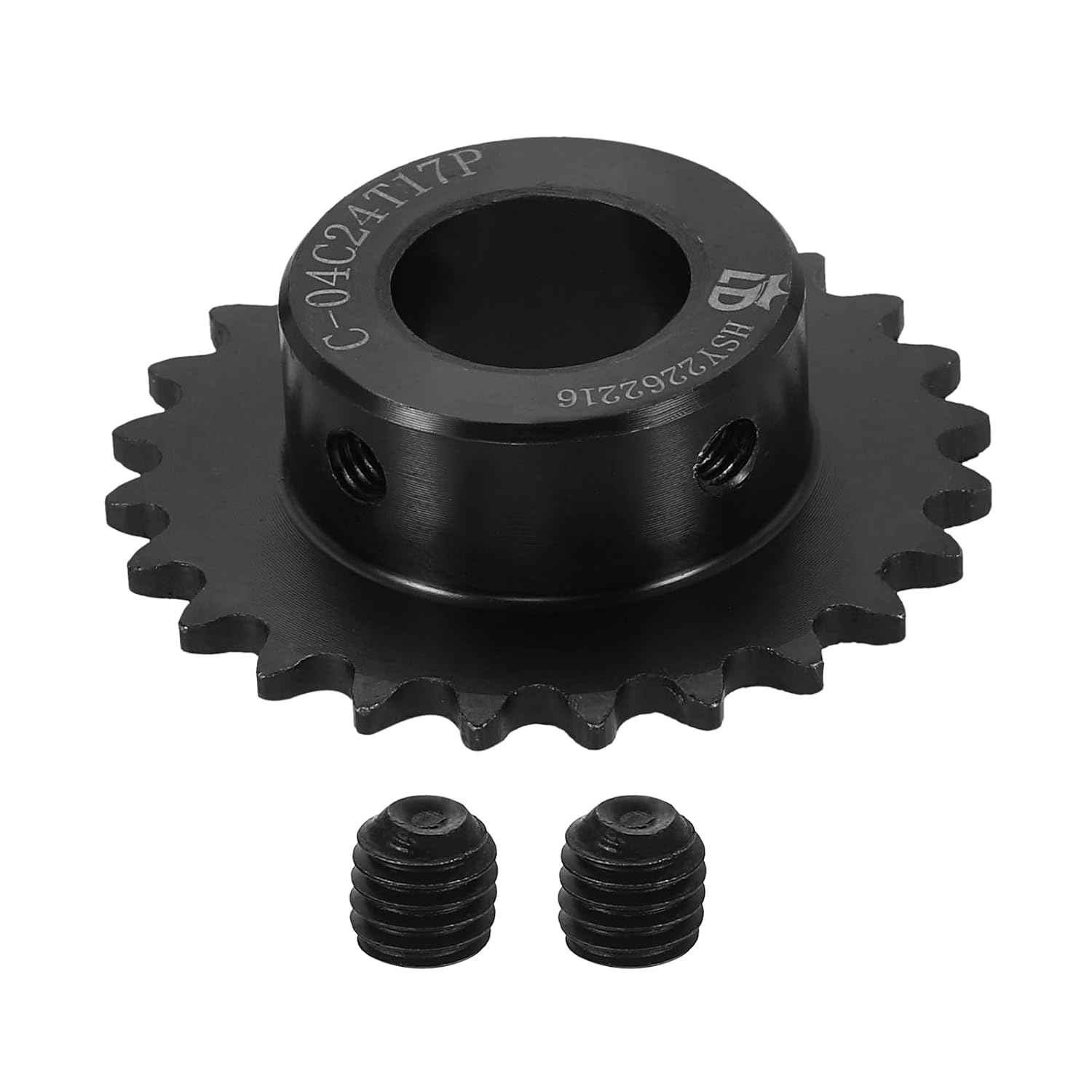 #25 Chain Roller Sprocket 20mm Bore 51.5mm OD, 24 Tooth C45 Carbon Steel ANSI #25 Roller Sprocket Round Hole with Set Screws for ISO 04C Chain, Black