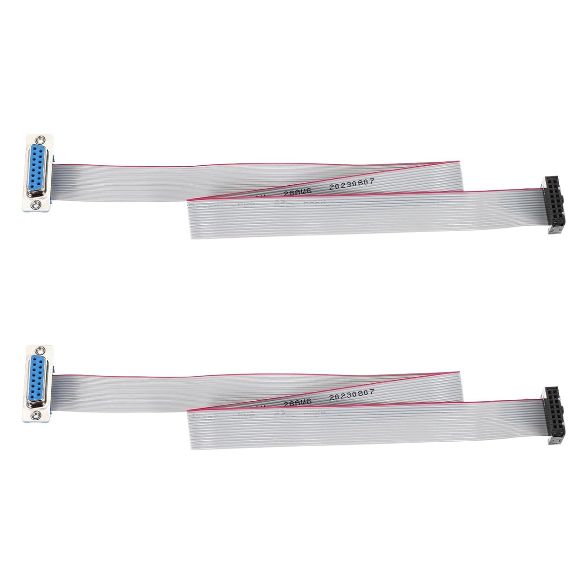 IDC Wire Flat Ribbon Cable DB15 Female to FC-16 Female Connector 2.54mm Pitch 50cm Length 2pcs