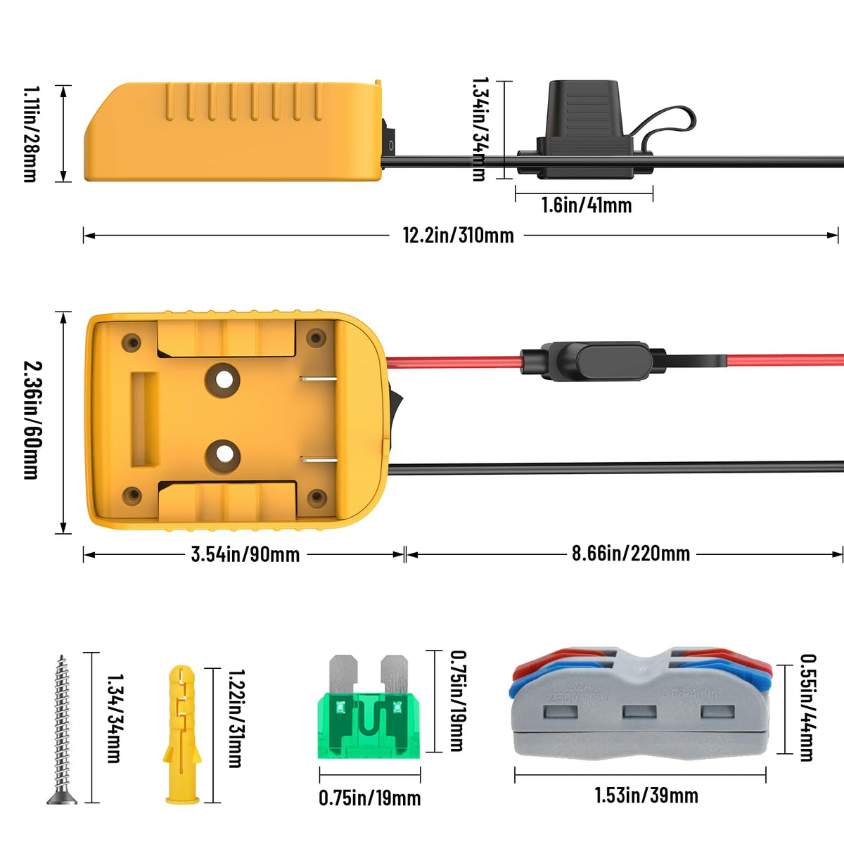 Adaptador de Rueda de Potencia Compatible con Kit de Conversor de Batería Dewalt 20V