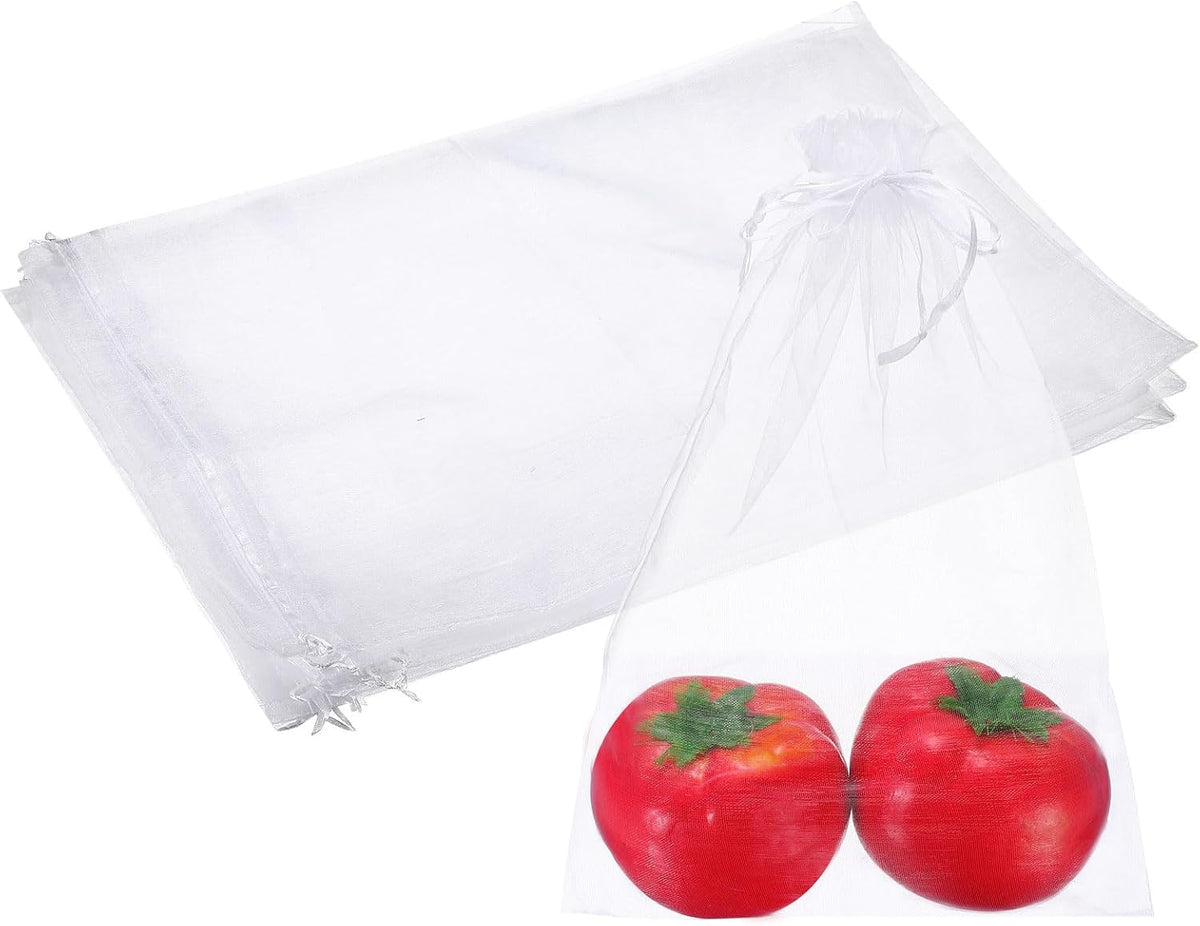 10Pcs Fruit Protection Bags, 19.7x13.8 Inch Apple Bags Vegetable Bags with Drawstring Bird Barrier Bags for Plant Fruit Flower Vegetable, White