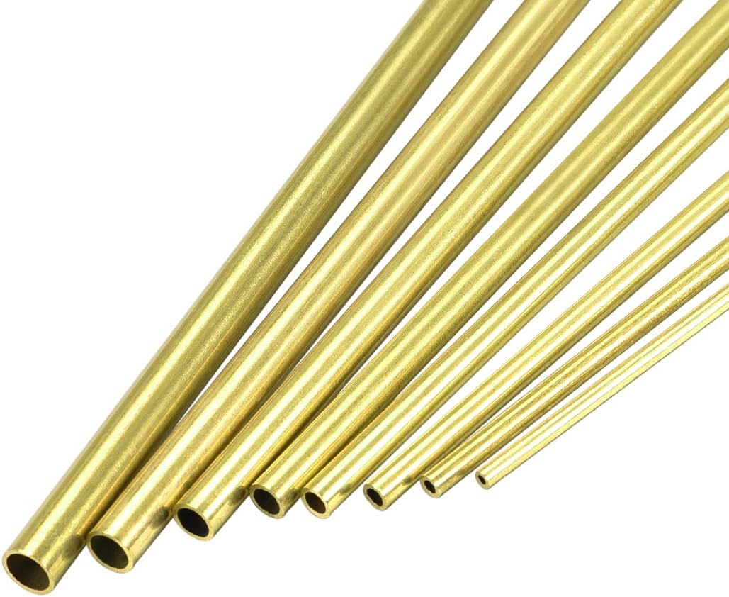 Brass Tube, 2mm 2.5mm 3mm 3.5mm 4mm 4.5mm 5mm 5.5mm OD x 0.5mm Wall Thickness 300mm Length Seamless Round Pipe Tubing, Pack of 8