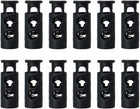 LinkMejor 12pcs Spring Cord Locks Plastic End Stopper Double Hole Toggle Fastener Rope End for Drawstrings, Shoelaces, Tie-Downs, Black