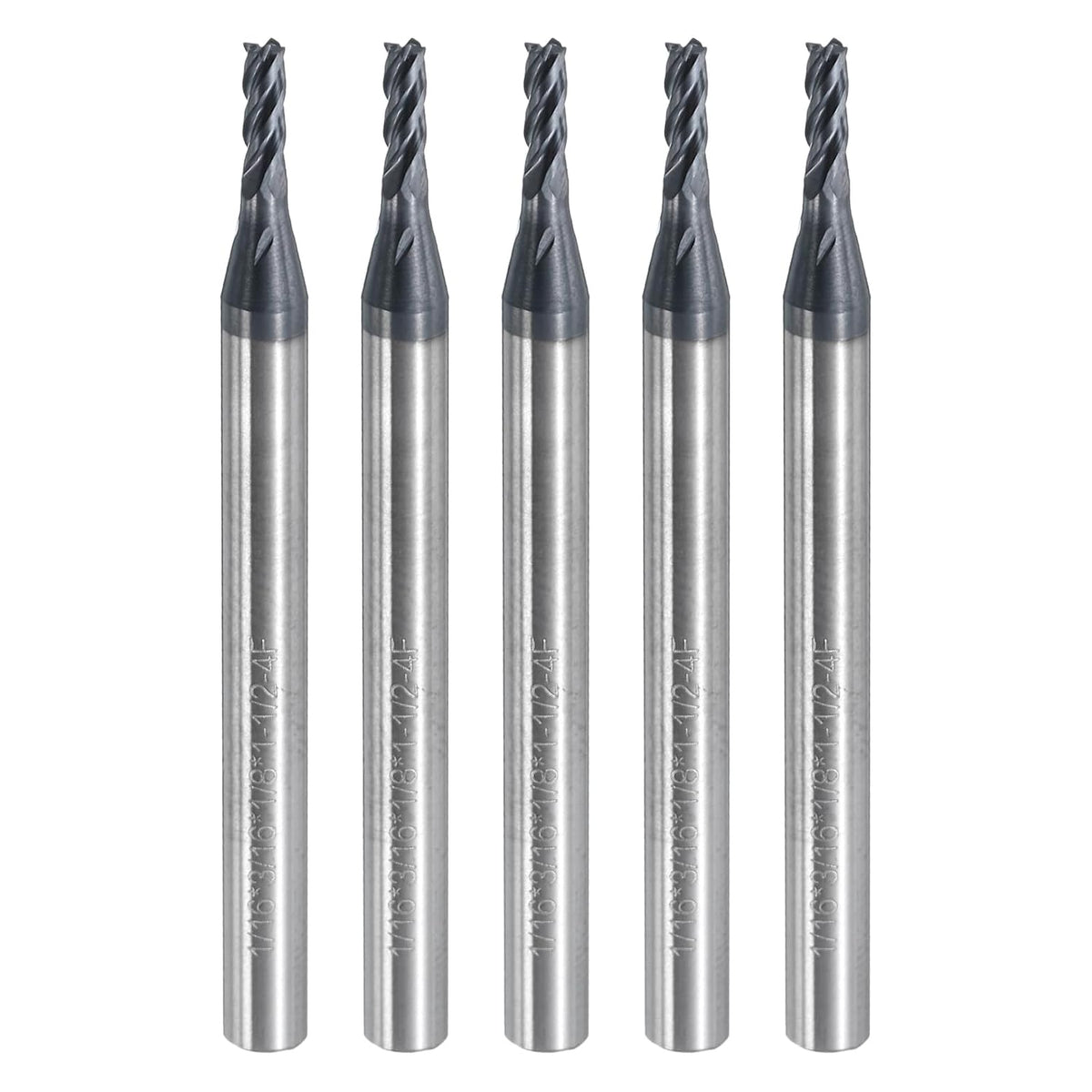 5pcs Carbide Square End Mills, 1/16" Dia AlTiN BN Coated 4 Flutes Milling Bit Cutter, for Hardened Steel Cast Iron Alloy Metal, 1/8" Shank 3/16" Cut Length 1-1/2" Long HRC50