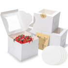 LinkMejor 4Pack 6 inch Small Cake Boxes with Cake Board and Stickers