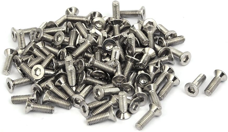 M2.5x8mm Grade 10.9 Countersunk Flat Head Hex Socket Cap Screw Silver Tone 100pcs