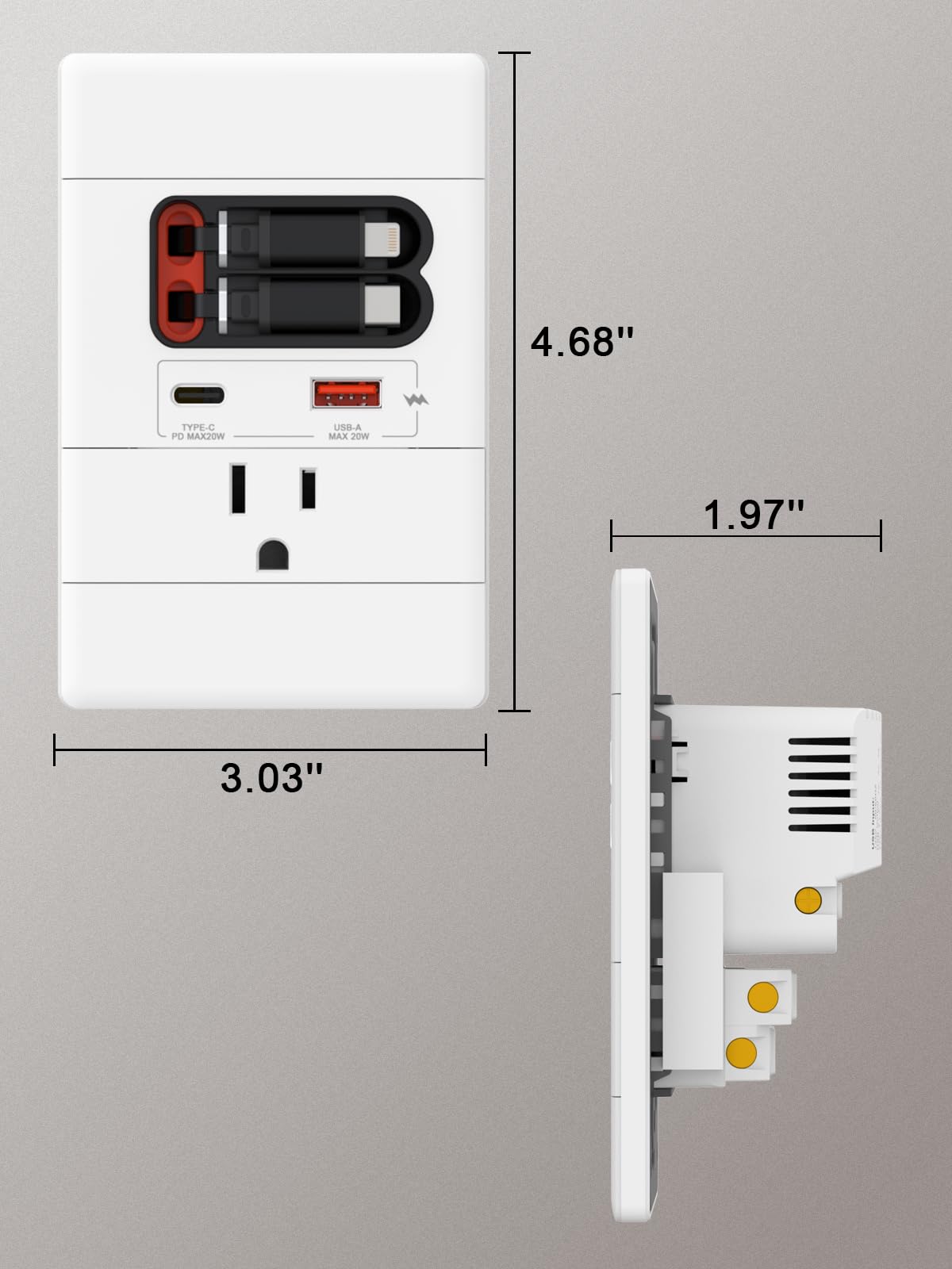 USB C Presa da Muro GaN PD20W Cavo Retrattile USB-C Lightning Bianco