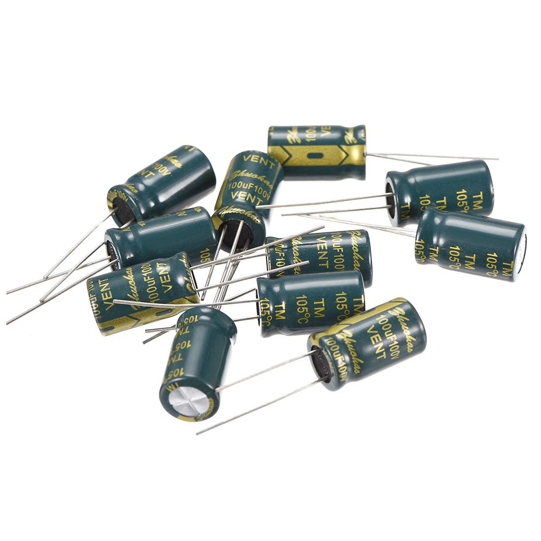 Aluminum Radial Electrolytic Capacitor Low ESR Green with 100uF 100V 105 Celsius Life 3000H 10 x 17 mm High Ripple Current,Low Impedance 10pcs