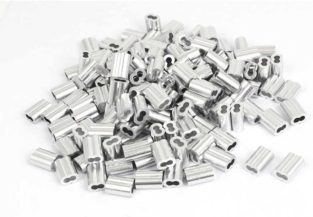 3mm 1/8" Wire Rope Aluminum Sleeves Clip Fittings Cable Crimps 200 Pcs