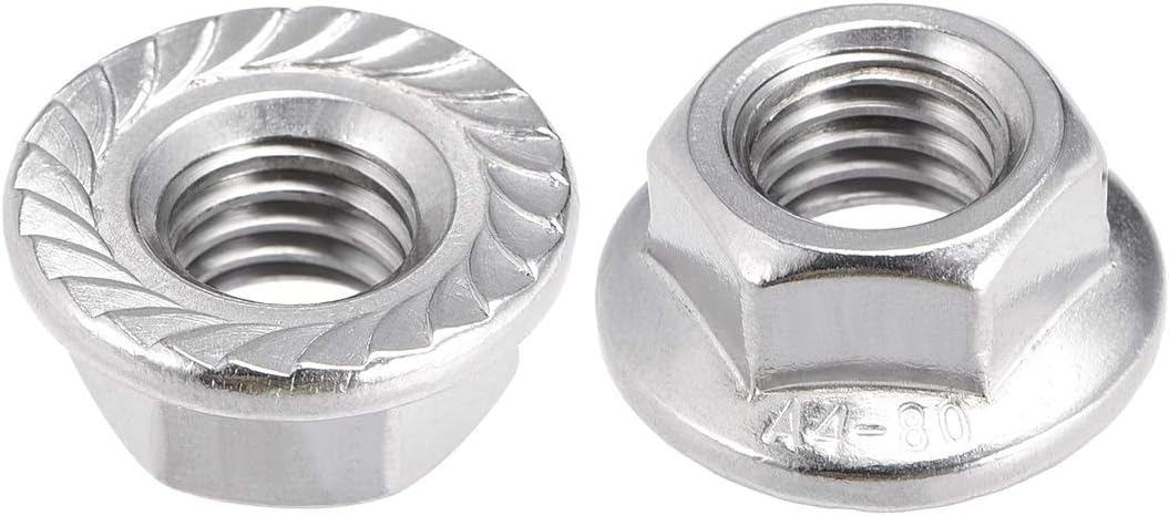 M10 Serrated Flange Hex Lock Nuts, 316 Stainless Steel, 2 Pcs