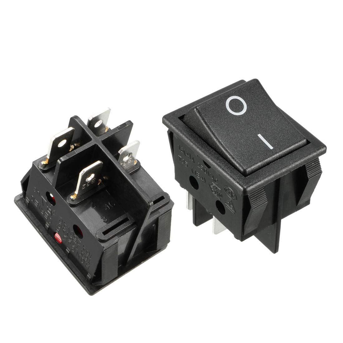 5Pcs AC 16A/125V 16A/250V 4 Terminal 2 Position Boat DPST Rocker Switches Black