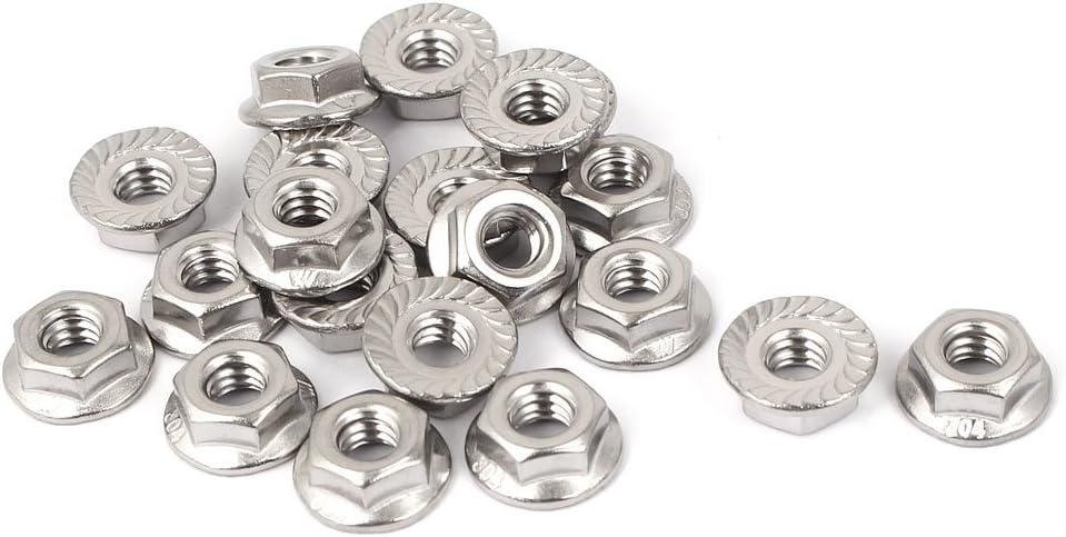 1/4"-20 304 Stainless Steel Serrated Hex Flange Lock Nuts 20 Pcs