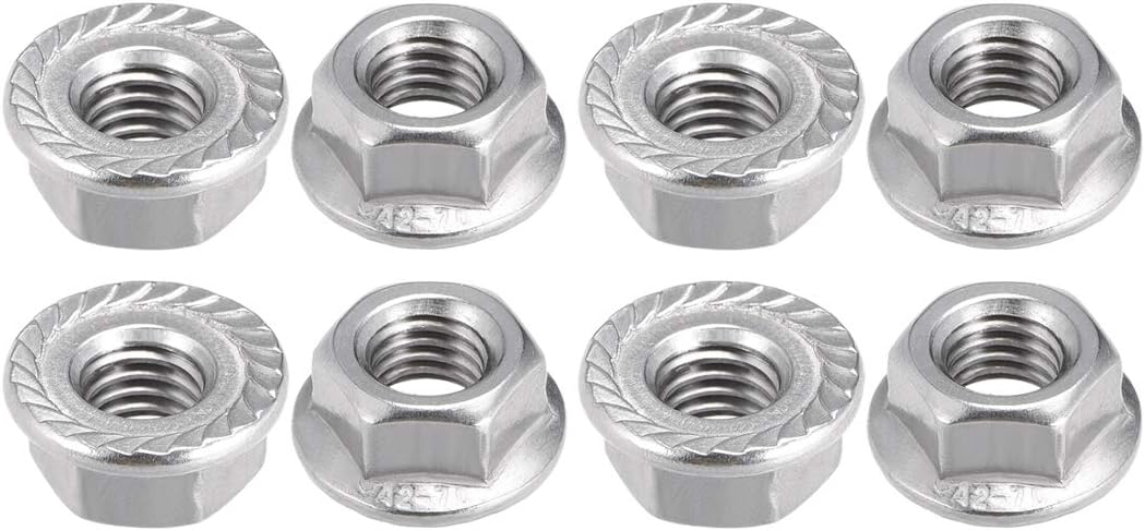 M8 Serrated Flange Hex Lock Nuts, 304 Stainless Steel, 8 Pcs