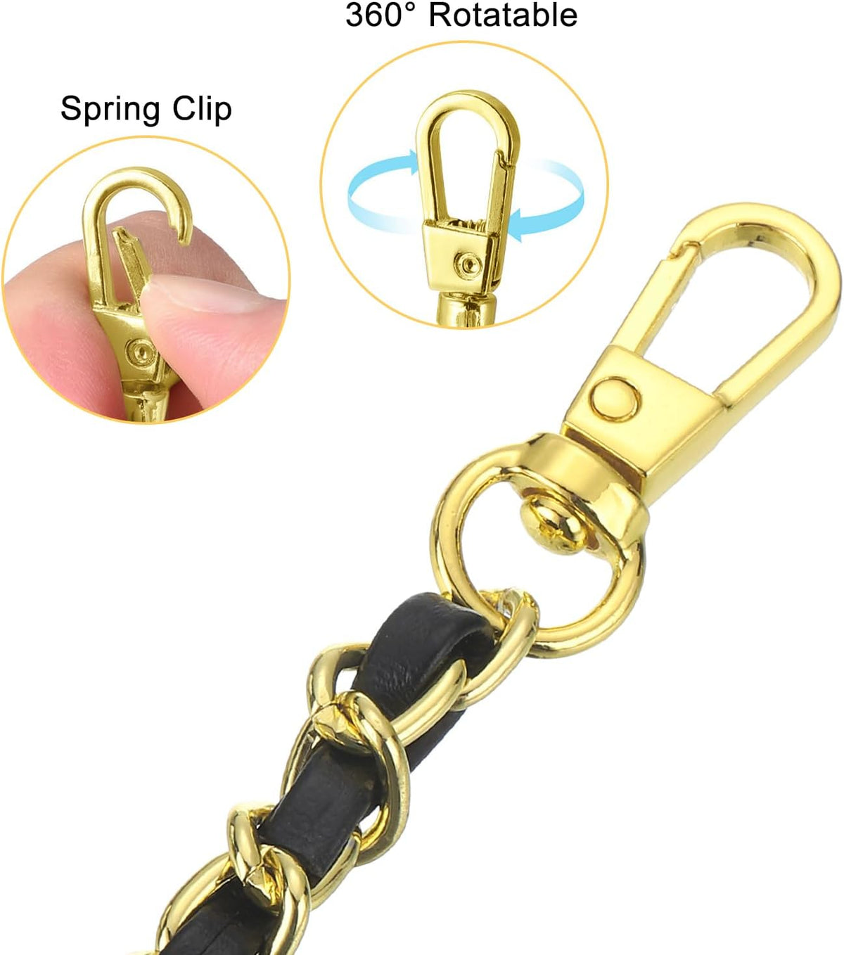2 stykker purse kettinger, 47 tum långa, justerbare bagkettinger, ersättningskettinger, handvaskkettinger, svart/guld, hvitt/guld