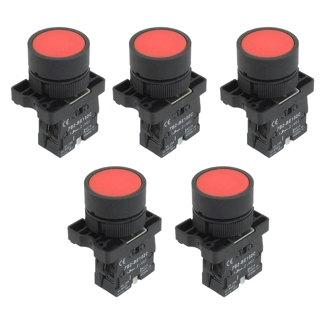 A12082000ux0371 1 NC N/C Red Sign Momentary Push Button Switch, 600V, 10 Amp, ZB2-EA42, 5pcs 22 mm