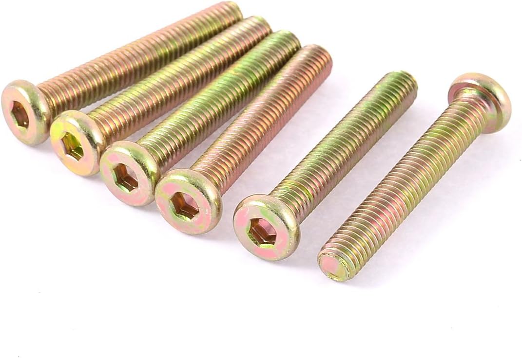 M8 x 50mm Male Thread Hex Socket Head Cap Screw Bolt Bronze Tone 6 Pcs
