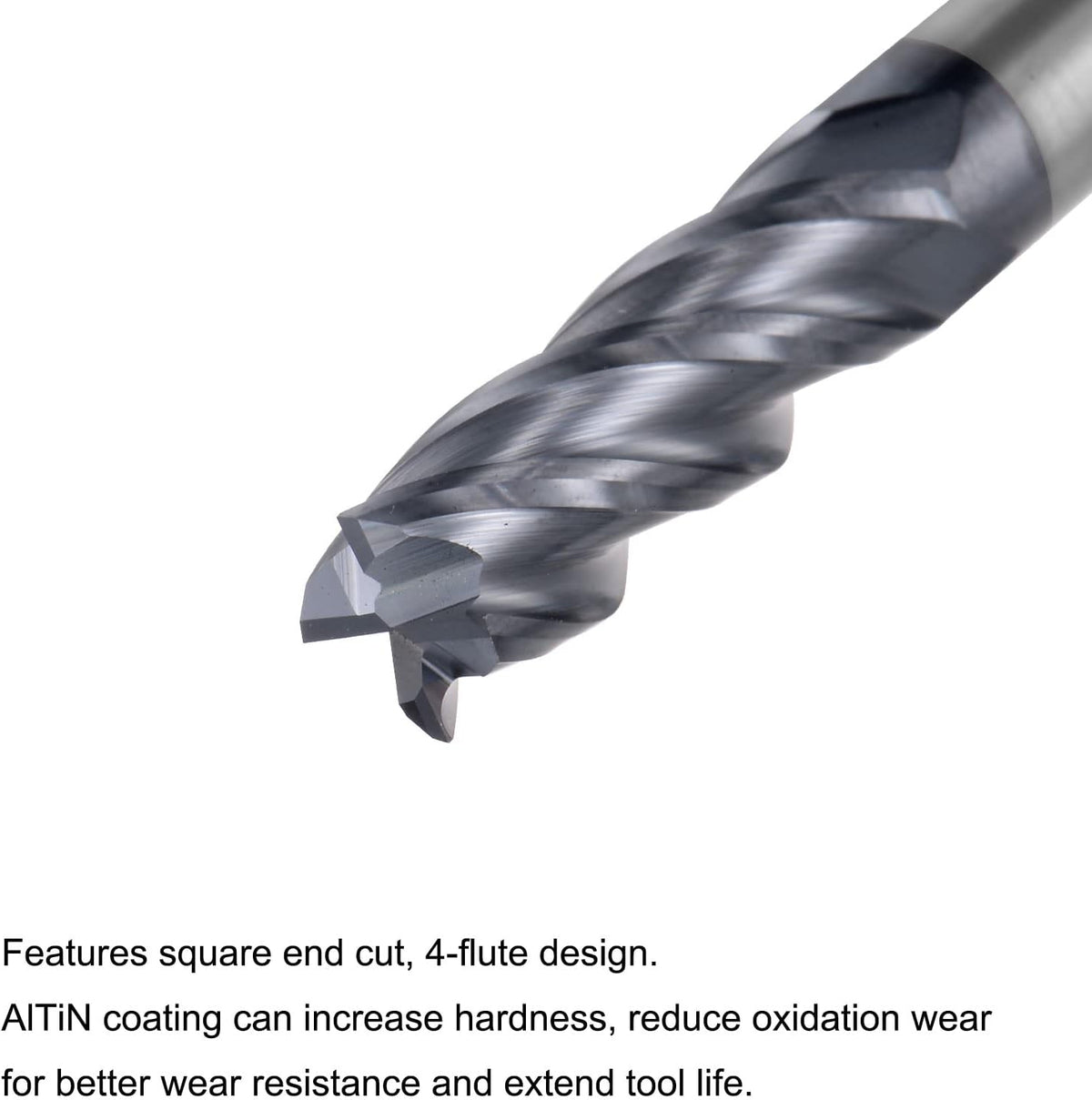 Kvadratisk nese ende fræs, 2mm spiss diameter solid karbid AlTiN belagt CNC ruterbiter 4 fløyte spiral fræsverktøy HRC45 med 4mm stikkslipp 50mm (2-tommers) lengde