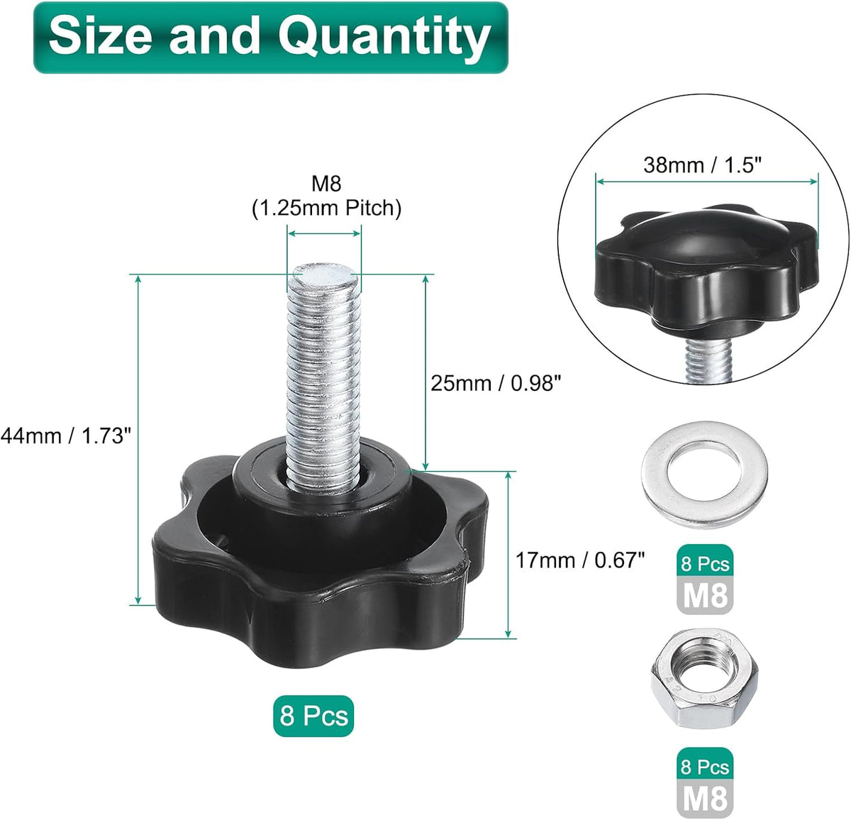 8 ตัวหน้ากลอกกลวงกันดับดกับตะขอและตะขอล้างน้ำ, มาตรา M10 x 25mm โลหะกัมมันต์ทองเหลือง สายชาย 38mm 