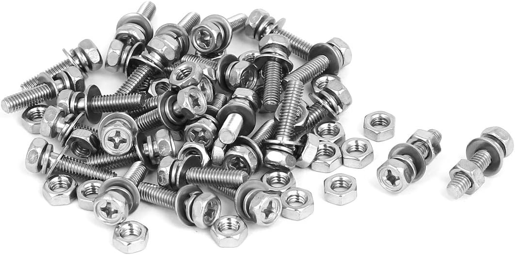 M4 x 16mm 304 Stainless Steel Phillips Hex Head Bolts Nuts w Washers 30 Sets