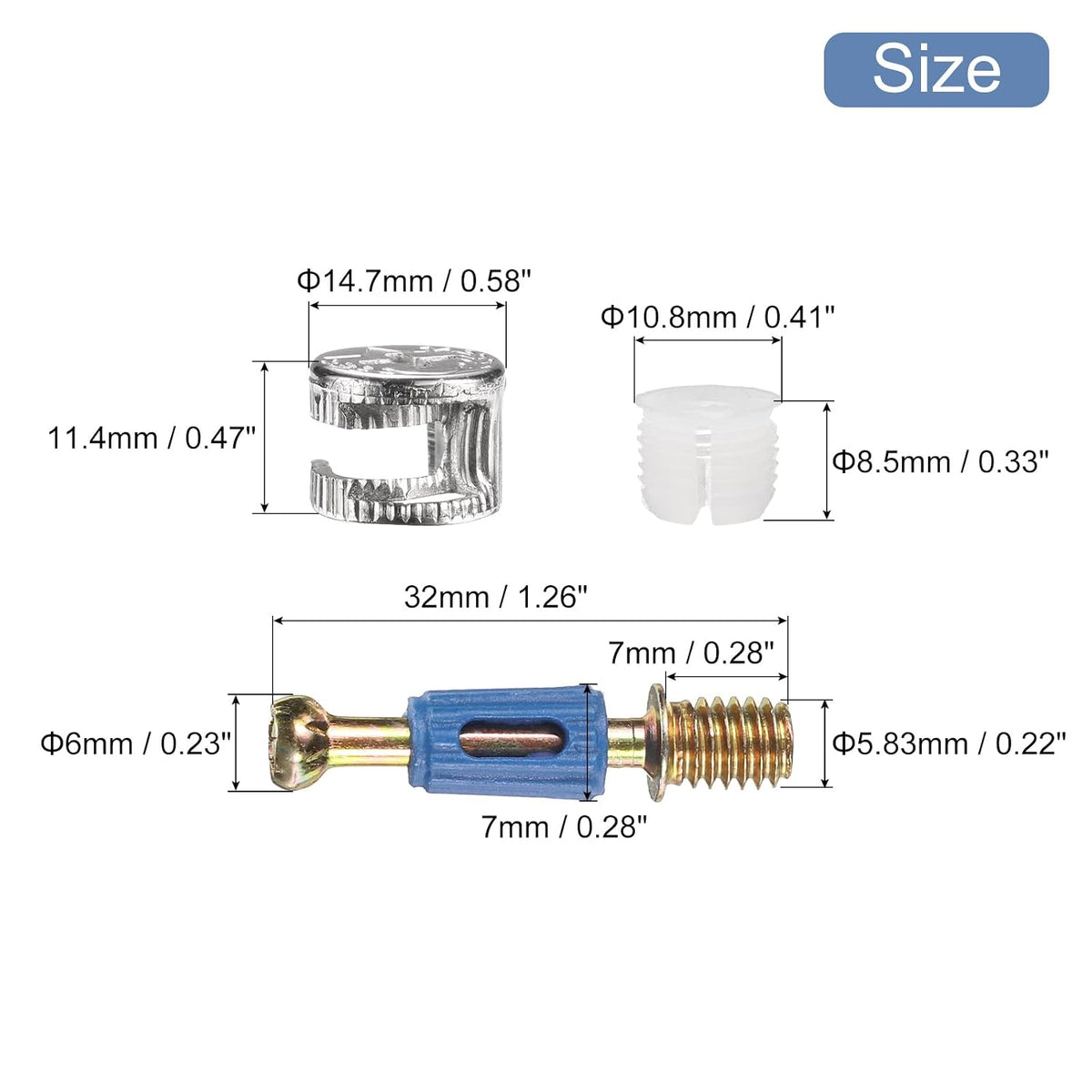 45 Sets Cam Locks für Möbel, 40mm Cam Lock Mutter und Schraube, 3 in 1 Möbelverbindungsbeschläge mit vorgebohrten Nüssen für Schrank Regal, Blau