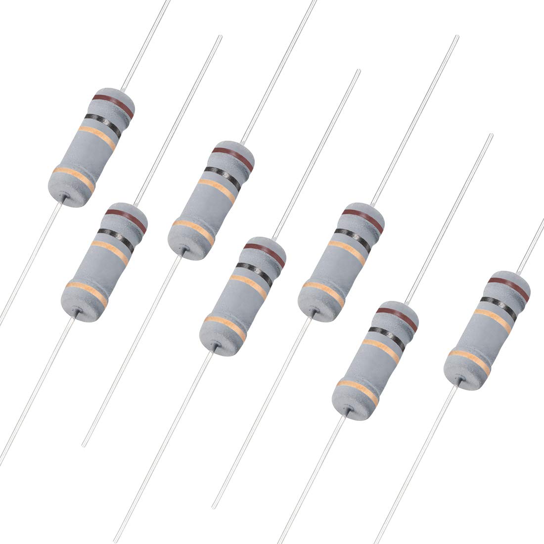 50Pcs 1 Ohm Resistor, 2W 5% Tolerance Carbon Film Resistors, 4 Bands for DIY Electronic Projects and Experiments