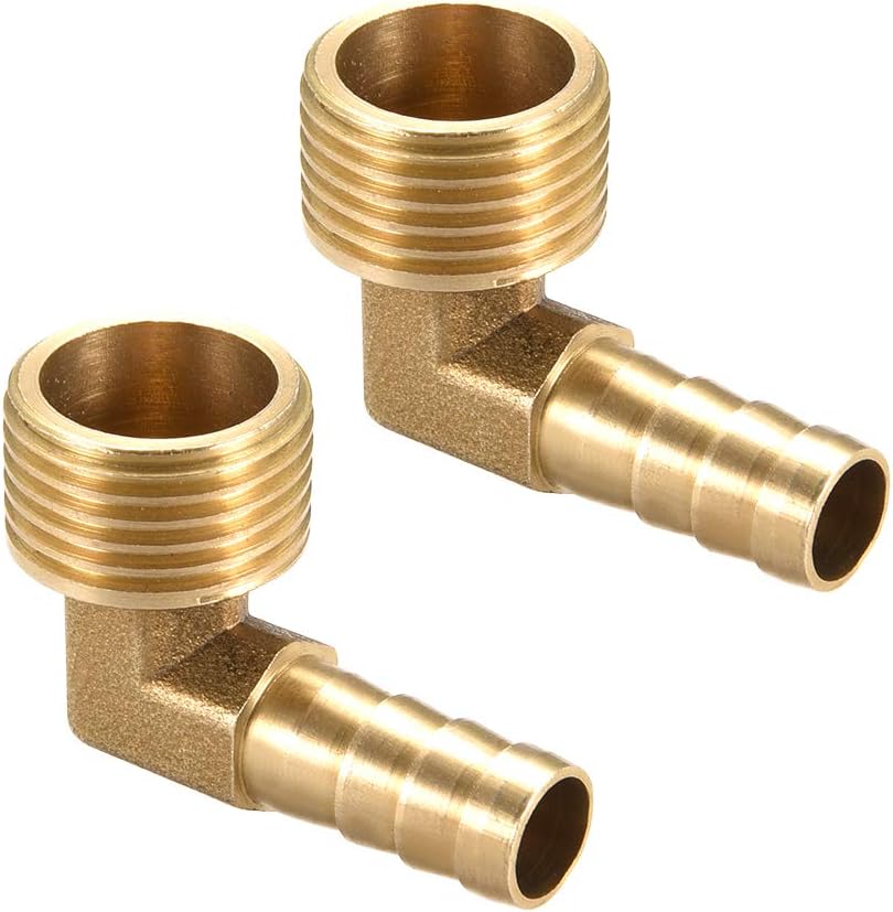 Brass Barb Hose Fitting, 90 Degree Elbow 10mm Barbed to G 1/2 Male Pipe Adapter Connector 2pcs